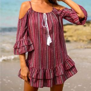 👗 NWT Striped Open-Shoulder Tassel Dress